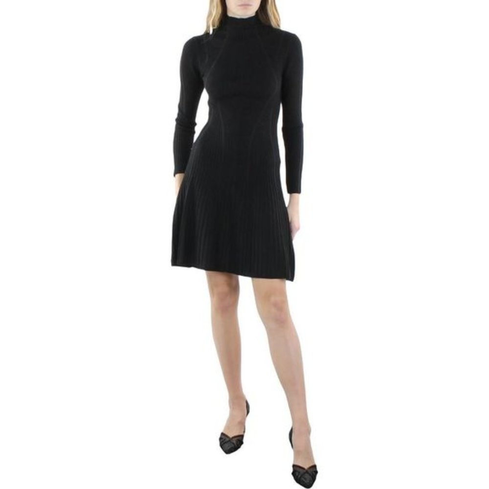 French Connection Womens Mari Black Knit Mock Neck Sweaterdress